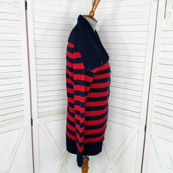 Banana Republic Striped Shawl Collar Button Up Cardigan Sweater Red Blue Small - Picture 3 of 12